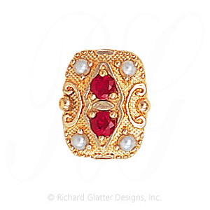 GS525 R/PL - 14 Karat Gold Slide with Ruby center and Pearl accents 